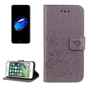 Fro  iPhone 8 & 7  Roses Pressed Flowers Pattern Flip Leather Case with Holder & Card Slots & Wallet (Grey)