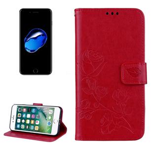 Fro  iPhone 8 & 7  Roses Pressed Flowers Pattern Flip Leather Case with Holder & Card Slots & Wallet (Red)