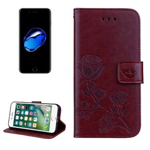 Fro  iPhone 8 & 7  Roses Pressed Flowers Pattern Flip Leather Case with Holder & Card Slots & Wallet (Brown)