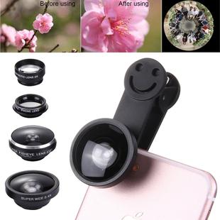 Universal 0.4X Super Wide Angle Lens+235 Degrees Fisheye Lens & 19X Macro+Telephoto Lens 2X+CPL Lens+Smiling Face Clip, For Tablets, iPhone, Samsung, Huawei, Xiaomi, HTC and Other Smartphones