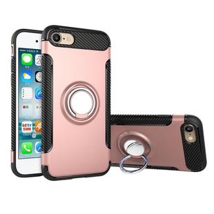 For  iPhone 8 & 7  Phone Ring Armor TPU + PC 360 Degrees Rotation Magnetic Phone Ring Stent Combination Case(Rose Gold)