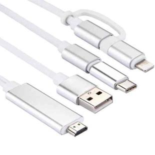 3 in 1 Micro USB & 8 Pin & Type-C to HDMI HD 1080P HDTV Adapter Cable(Silver)