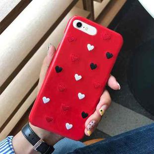 For  iPhone 8 & 7  Embroidery Heart Shockproof PU Protective Back Cover Case (Red)