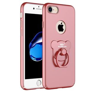 AIQAA For  iPhone 8 & 7  Solid color Metal Paint Plastic PC Dropproof Protective case with Bear Ring Holder(Rose Gold)
