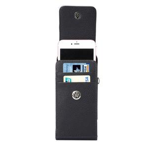 Universal Litchi Texture Vertical Flip Upright PU Leather Case / Waist Bag with Back Splint & Card Slots & 15cm Lanyard for iPhone 8 Plus & 7 Plus   & 6s Plus & 6 Plus, Galaxy Note 8 & Galaxy C9 Pro / C900 & S7 Edge & S6 Edge+, Huawei Mate 9 & Mate 9 Pro & P9 Plus & Mate 8 & Mate 7, Size: 16.5 x 8.3 x 1.8 cm(Black)