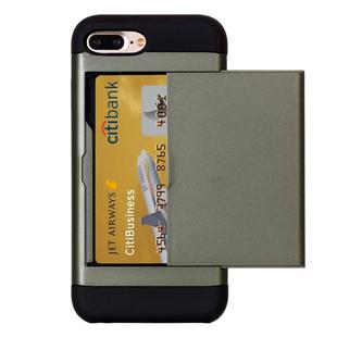 For iPhone 8 Plus & 7 Plus   Slide Style TPU + PC Combination Case with Card Slot(Army Green)