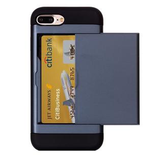 For iPhone 8 Plus & 7 Plus   Slide Style TPU + PC Combination Case with Card Slot(Dark Blue)