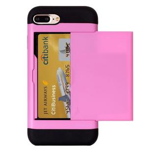 For iPhone 8 Plus & 7 Plus   Slide Style TPU + PC Combination Case with Card Slot(Pink)