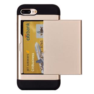 For iPhone 8 Plus & 7 Plus   Slide Style TPU + PC Combination Case with Card Slot(Gold)