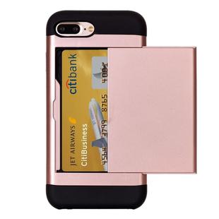 For iPhone 8 Plus & 7 Plus   Slide Style TPU + PC Combination Case with Card Slot(Rose Gold)