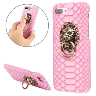 For iPhone 8 Plus & 7 Plus   Snakeskin Texture Paste Skin PC Protective Case with Lion Head Holder(Pink)