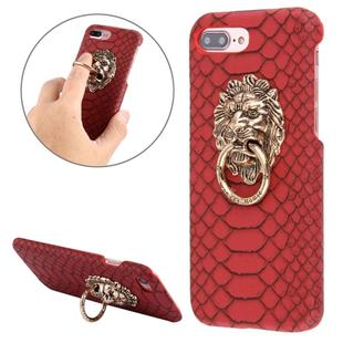 For iPhone 8 Plus & 7 Plus   Snakeskin Texture Paste Skin PC Protective Case with Lion Head Holder(Red)