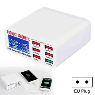 896 40W QC 3.0 6 USB Ports Fast Charger with LCD Digital Display, EU Plug(White)
