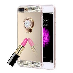 For iPhone 8 Plus & 7 Plus   Diamond Encrusted Electroplating Mirror Protective Cover Case with Hidden Ring Holder(Gold)