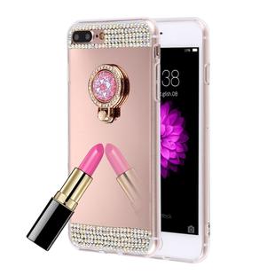 For iPhone 8 Plus & 7 Plus   Diamond Encrusted Electroplating Mirror Protective Cover Case with Hidden Ring Holder(Rose Gold)