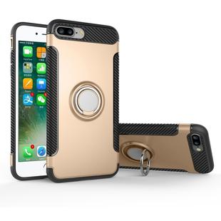 For iPhone 8 Plus & 7 Plus   Magnetic 360 Degree Rotation Ring Armor Protective Case(Gold)