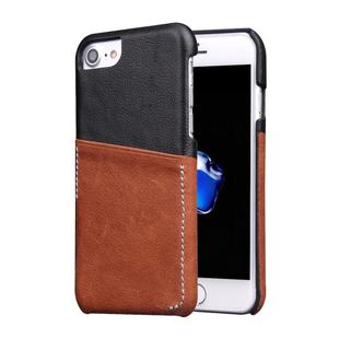 For iPhone 8 Plus & 7 Plus   Genuine Cowhide Leather Color Matching Back Cover Case with Card Slot(Brown)