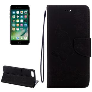 For iPhone 8 Plus & 7 Plus   Butterflies Embossing Horizontal Flip Leather Case with Holder & Card Slots & Wallet & Lanyard(Black)