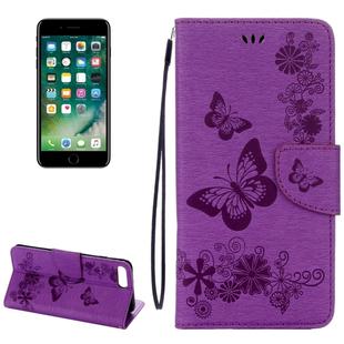 For iPhone 8 Plus & 7 Plus   Butterflies Embossing Horizontal Flip Leather Case with Holder & Card Slots & Wallet & Lanyard(Purple)