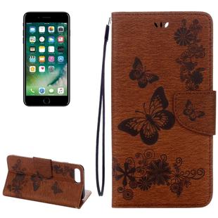 For iPhone 8 Plus & 7 Plus   Butterflies Embossing Horizontal Flip Leather Case with Holder & Card Slots & Wallet & Lanyard(Brown)