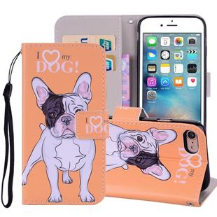 Hearted Dog Pattern Colored Drawing Horizontal Flip Leather Case For iPhone SE 2020 & 8 & 7, with Holder & Card Slots & Wallet & Lanyard