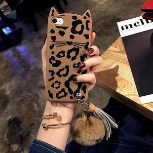 For iPhone SE 2020 & 8 & 7 Leopard Cat Pattern Full Coverage Drop-proof Protective Back Cover Case with Furry Ball Pendant