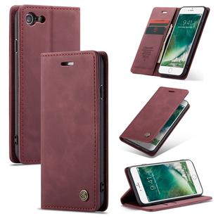 CaseMe-013 Multifunctional Retro Frosted Horizontal Flip Leather Case for iPhone 7 / 8, with Card Slot & Holder & Wallet(Wine Red)