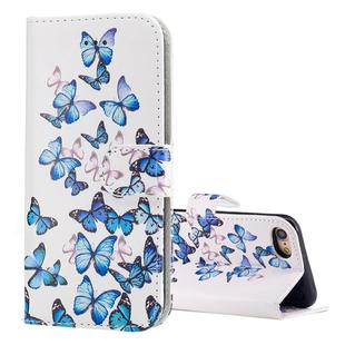 For iPhone SE 2020 & 8 & 7 Small Blue Butterflies Pattern Horizontal Flip Leather Case with Holder & Card Slots & Wallet