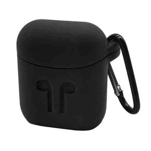 Portable Wireless Bluetooth Earphone Silicone Protective Box Anti-lost Dropproof Storage Bag with Hook for Apple AirPods 1/2(Black)