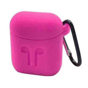 Portable Wireless Bluetooth Earphone Silicone Protective Box Anti-lost Dropproof Storage Bag with Hook for Apple AirPods 1/2(Magenta)