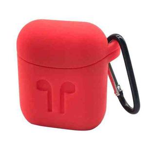 Portable Wireless Bluetooth Earphone Silicone Protective Box Anti-lost Dropproof Storage Bag with Hook Portable for Apple AirPods 1/2(Red)