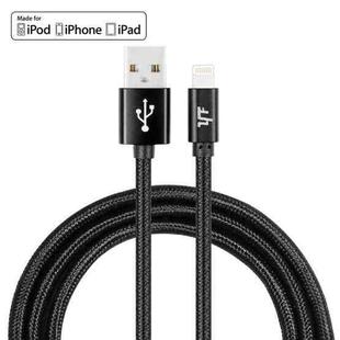 YF-MX02 1m 2.4A MFI Certificated 8 Pin to USB Nylon Weave Style Data Sync Charging Cable(Black)
