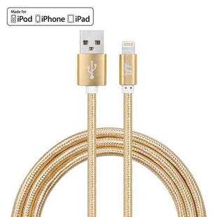 YF-MX02 1m 2.4A MFI Certificated 8 Pin to USB Nylon Weave Style Data Sync Charging Cable(Gold)