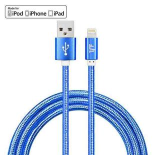 YF-MX02 1m 2.4A MFI Certificated 8 Pin to USB Nylon Weave Style Data Sync Charging Cable(Blue)