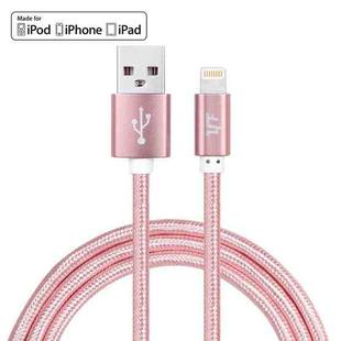 YF-MX02 1m 2.4A MFI Certificated 8 Pin to USB Nylon Weave Style Data Sync Charging Cable(Rose Gold)