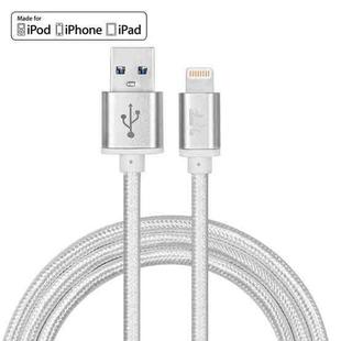 YF-MX02 1m 2.4A MFI Certificated 8 Pin to USB Nylon Weave Style Data Sync Charging Cable(Silver)