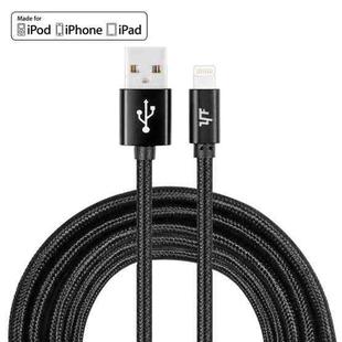 YF-MX04 3m 2.4A MFI Certificated 8 Pin to USB Nylon Weave Style Data Sync Charging Cable(Black)