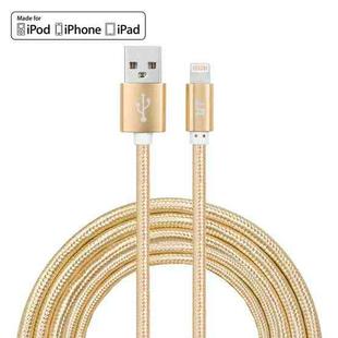 YF-MX04 3m 2.4A MFI Certificated 8 Pin to USB Nylon Weave Style Data Sync Charging Cable(Gold)