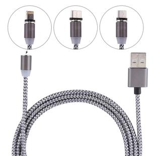 1.05m 8 Pin + Micro USB + USB-C / Type-C to USB Weave Data Sync Charging Cable with LED Indicator