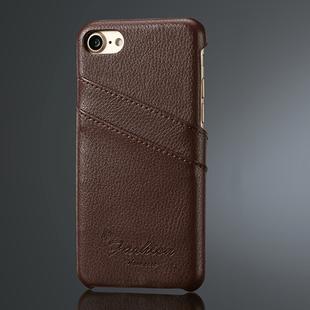 Fierre Shann Litchi Texture Genuine Leather Case for iPhone 8 & 7, with Card Slots(Brown)