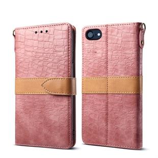 Splicing Color Crocodile Texture PU Horizontal Flip Leather Case for iPhone 7 / 8, with Wallet & Holder & Card Slots & Lanyard (Pink)