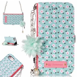 For iPhone 7 & 8 Daisy Flower Pattern Horizontal Flip Leather Case with Holder & Card Slots & Pearl Flower Ornament & Chain