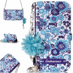For iPhone 7 & 8 Blue and White Porcelain Pattern Horizontal Flip Leather Case with Holder & Card Slots & Pearl Flower Ornament & Chain
