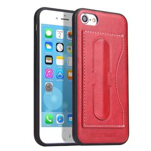 Fierre Shann Full Coverage Protective Leather Case For iPhone SE 2020 & 8 & 7, with Holder & Card Slot(Red)