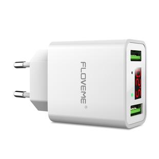 FLOVEME YXF101206 Digital Display Dual USB Ports 2.2A Power Adapter Travel Charger, EU Plug For iPhone, iPad, Galaxy, Sony, HTC, Google, Huawei, Other Smart Phones and Tablets(White)