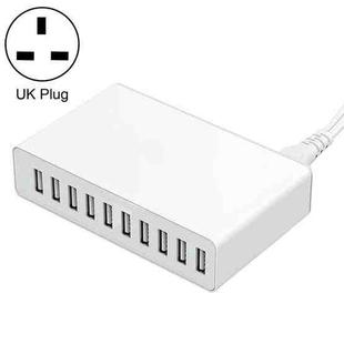 XBX09L 50W 5V 2.4A 10 USB Ports Quick Charger Travel Charger, UK Plug(White)