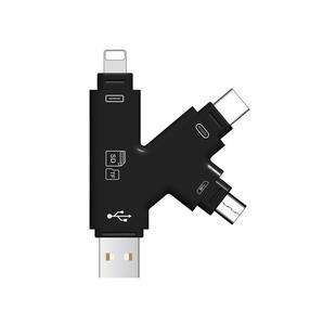 4 in 1 USB 2.0 & Micro USB & USB-C / Type-C & 8 Pin Universal Multi-function TF / SD Card Reader (Black)