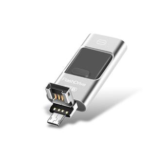 16GB USB 2.0 + 8 Pin + Mirco USB Android iPhone Computer Dual-use Metal Flash Drive (Silver)