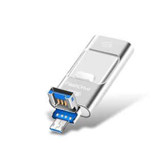 16GB USB 3.0 + 8 Pin + Mirco USB Android iPhone Computer Dual-use Metal Flash Drive(Silver)