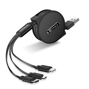 CAFELE 3 In 1 8 Pin + Micro USB + Type-C / USB-C Charging Data Cable, Length: 1.2m(Black)